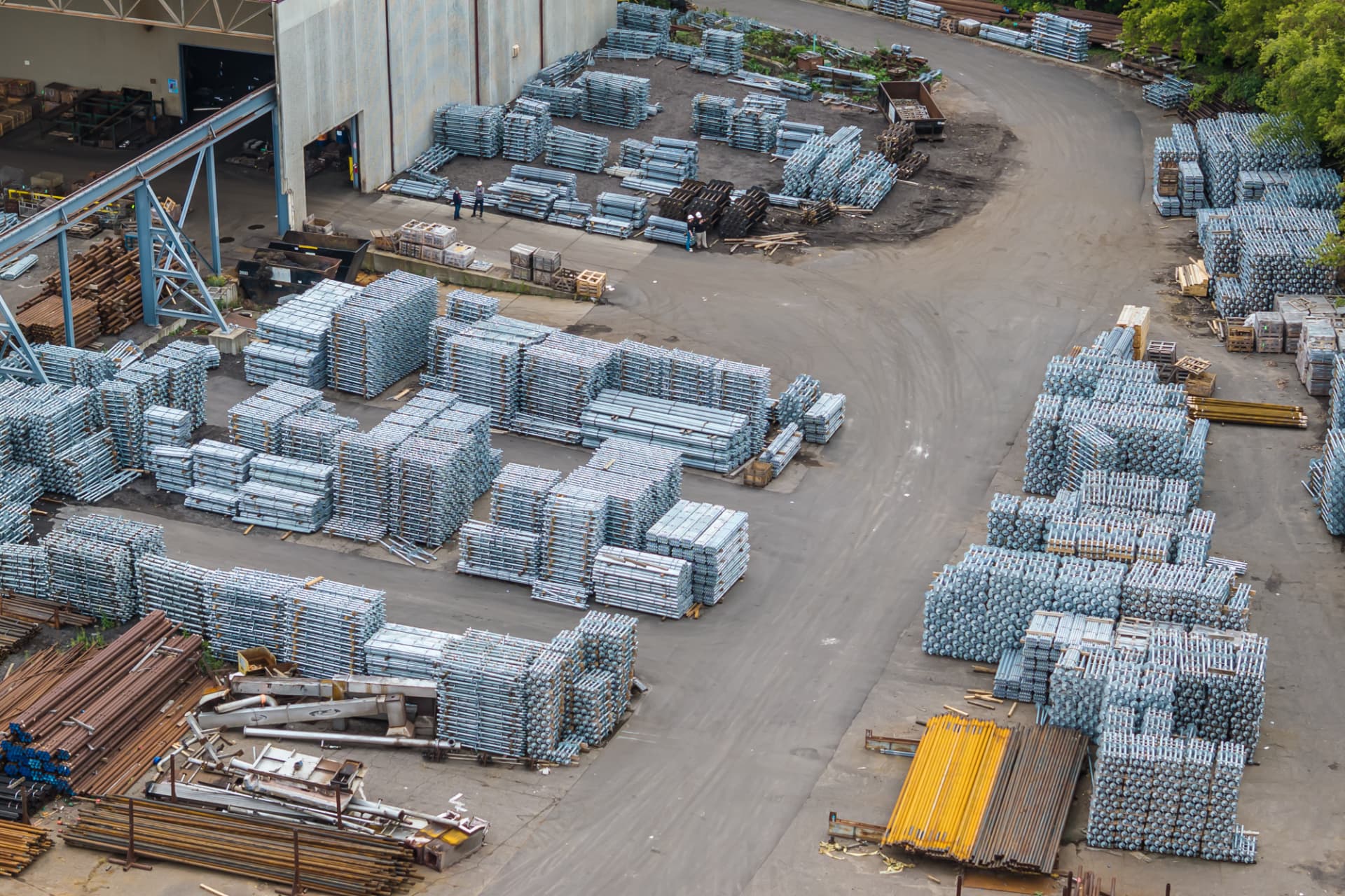 Steel foundation product inventory in the manufacturing yard